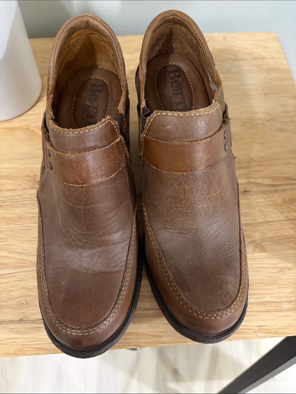 Born Brown Leather Slip-On Ankle Boots